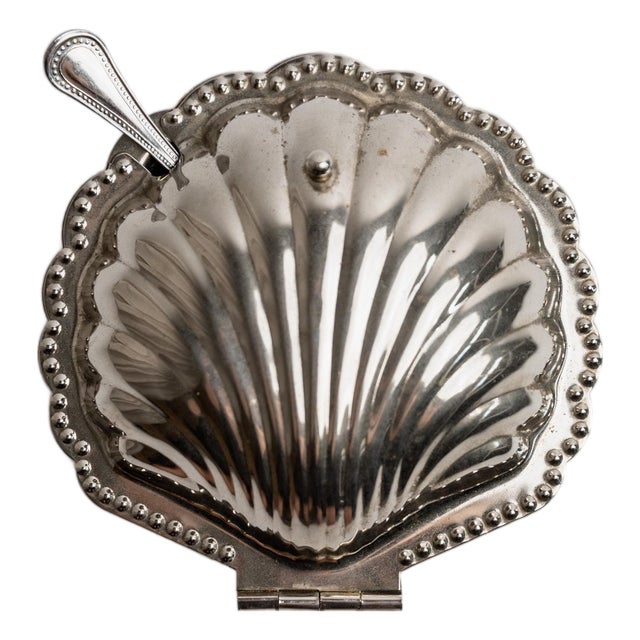 Vintage Shell-Shaped Sugar Bowl with Shell-Shaped Spoon, Italy, 1960s, Set of 2 For Sale