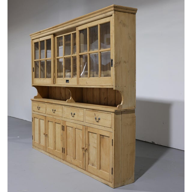 Massive Antique Pine Glazed Dresser With Sliding Doors | Circa 1880 For Sale - Image 9 of 13