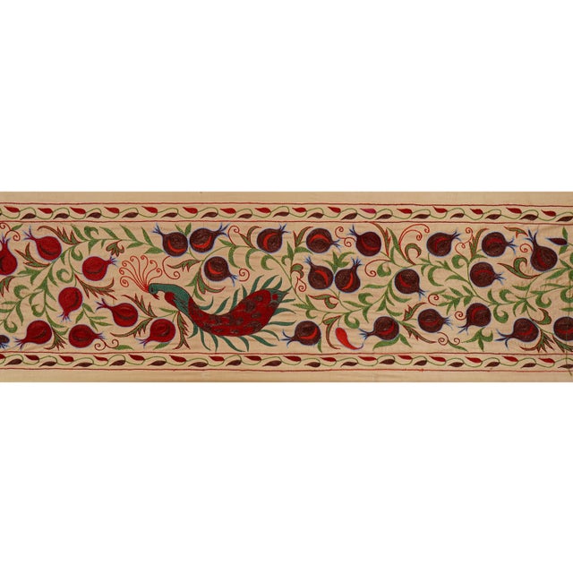 1960s Hand-Embroidered Peacock Suzani Runner For Sale - Image 5 of 12