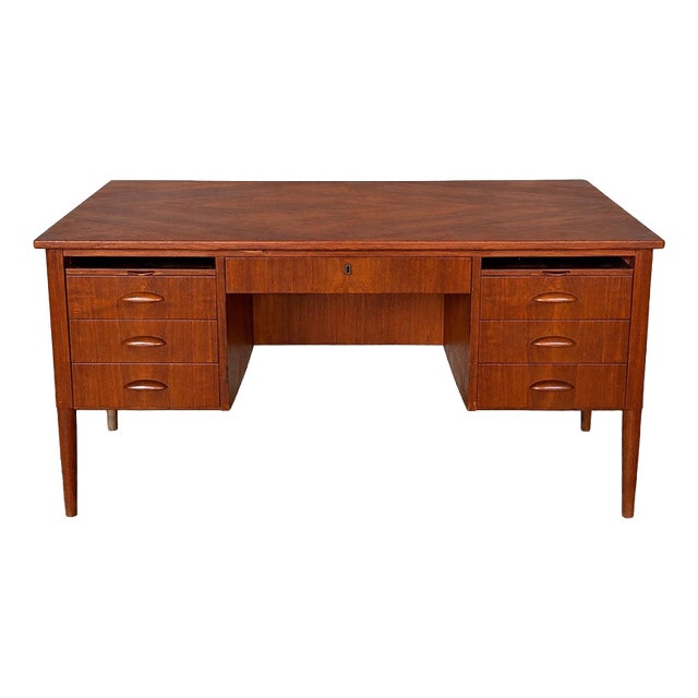 Large Mid-Century Danish Teak Twin Pedestal Executive Desk, 1960s For Sale