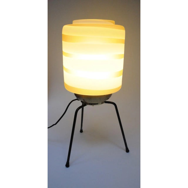 1950s Vintage Italian Tripod Table Lamp With Murano Frosted Glass "Swirl" Shade For Sale - Image 5 of 12