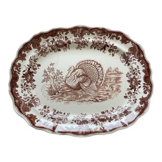 Vintage Brown Transferware Copeland Spode "Turkey" Serving Platter For Sale