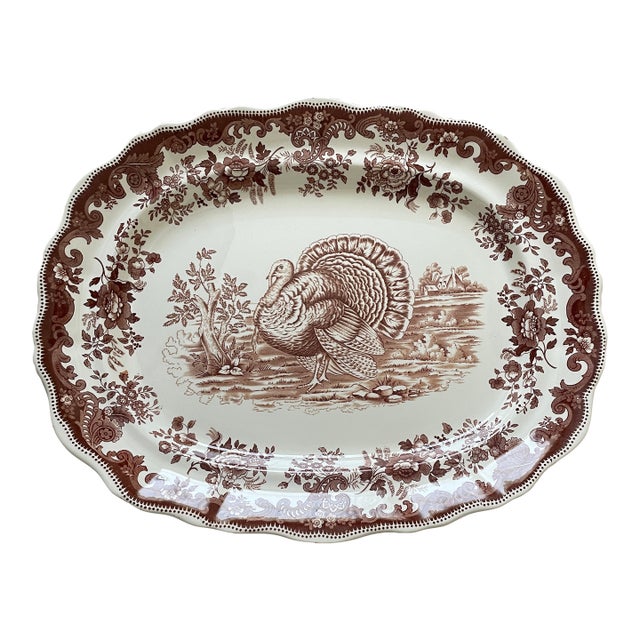 Vintage Brown Transferware Copeland Spode "Turkey" Serving Platter For Sale