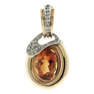 A Late 20th-Century 18 Karat Two Tone Citrine and Diamond Clip Pendant For Sale