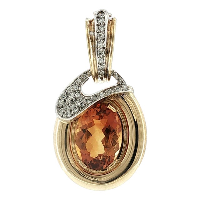 A Late 20th-Century 18 Karat Two Tone Citrine and Diamond Clip Pendant For Sale