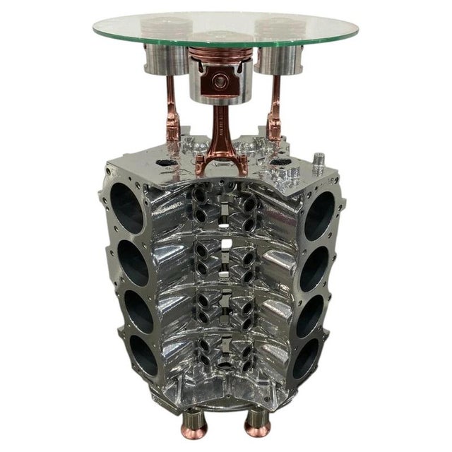 2000 - 2009 Rose Gold V8 Engine Corner Bar Table with Wine Rack For Sale - Image 5 of 9