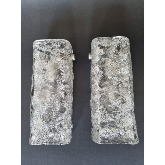 Mid-Century Murano Ice Glass Wall Sconces by Kaiser Leuchten, Germany, 1970s, Set of 2, in Very Good conditions. Designed...