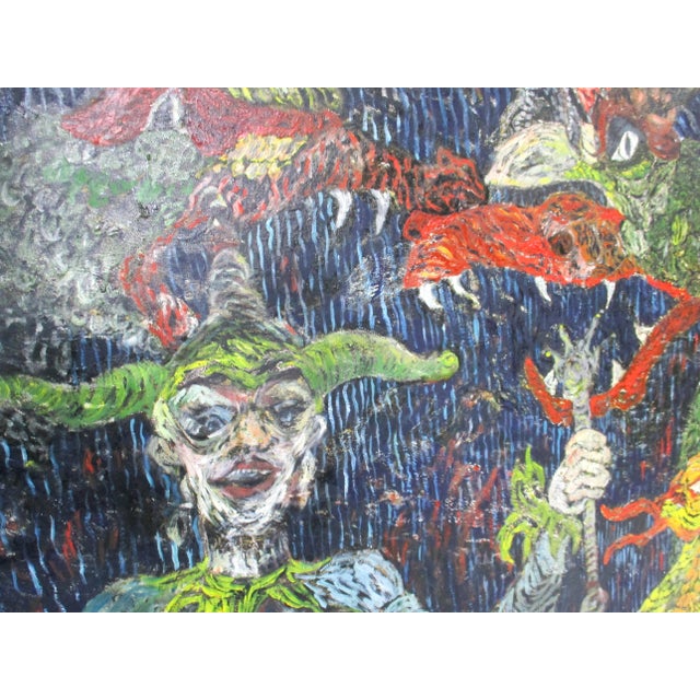 Blue Mid Century Painting " Mardi Gras " by Rita Wasserman For Sale - Image 8 of 9