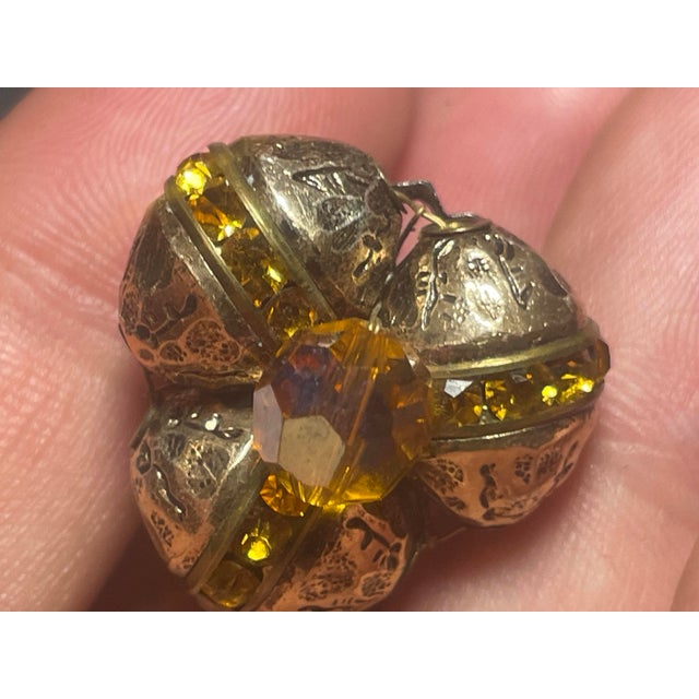Vogue Retro Mid Century Modern 1960s Pair of Earrings Brutalist Gold Tone With Citrine Ab Crytal, Perfect Condition. For Sale - Image 4 of 6