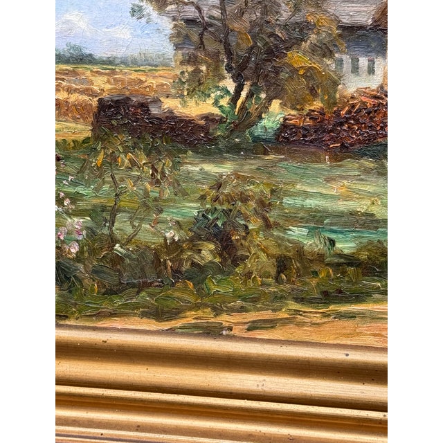 Paint Early 1900's Oil Painting From Denmark, "Small Thatched Farmhouse" For Sale - Image 7 of 9