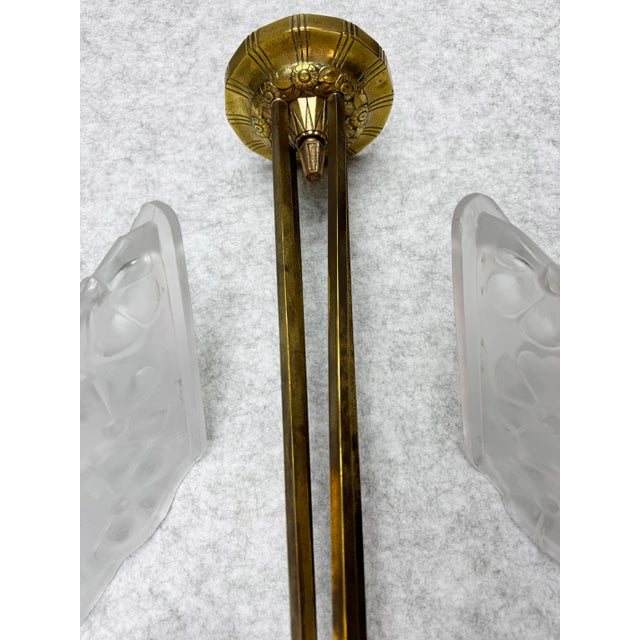 French Art Deco Degue Bronze Ceiling Light With Four Signed Glass Panels, Circa 1920s For Sale - Image 15 of 18