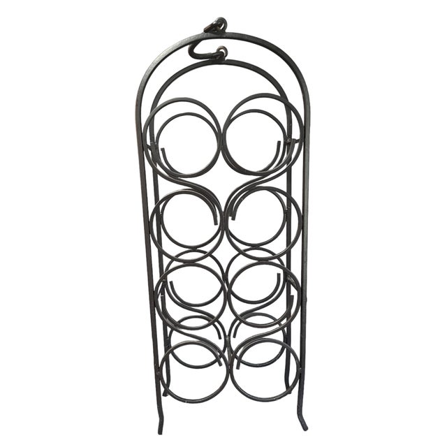Black Vintage Wrought Iron Freestanding Countertop Eight Bottle Wine Rack For Sale - Image 8 of 8