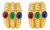 Late 20th Century 14K Yellow Gold Cabochon Ruby Emerald Sapphire Clip Earrings, Pair For Sale