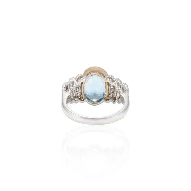 18k Gold Certified 3.25ct Aquamarine Cluster Diamond Revival Cocktail Ring Size 7 For Sale - Image 4 of 11