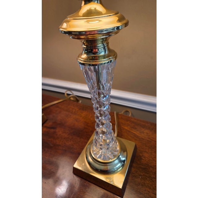 Brass Late 20th Century Hollywood Regency Brass and Crystal Table Lamps - A Pair For Sale - Image 8 of 16