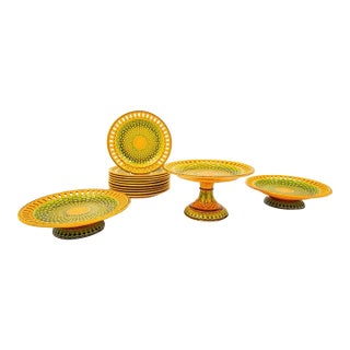 Antique 19th Century English Majolica 13 Pc Basketweave Dessert Service by Wittman & Roth, London For Sale
