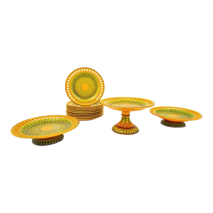 Antique 19th Century English Majolica Basketweave Dessert Service by Wittman & Roth, London