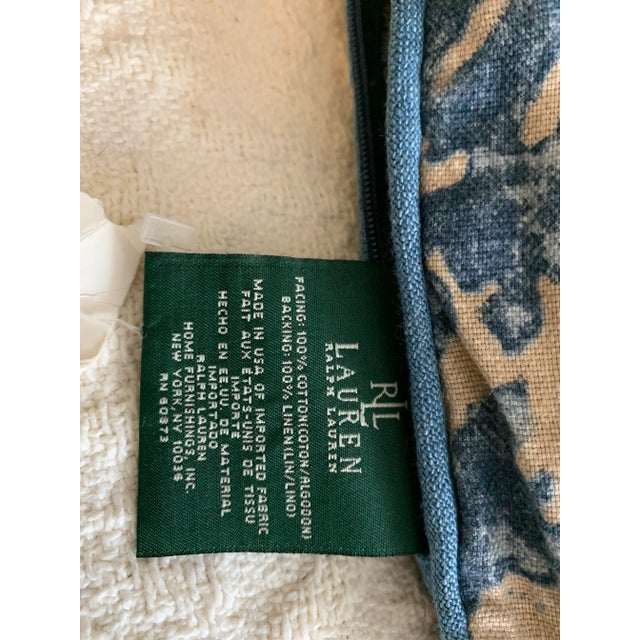 Pair Vintage Lauren Ralph Lauren Decorative Pillow Landing Damask Blue Scroll Design 18” X 18” For Sale - Image 12 of 12