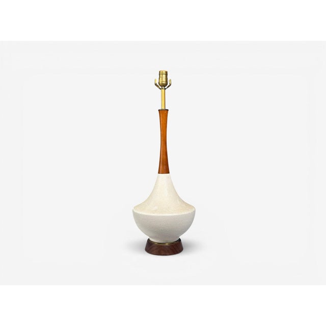 1950s American Modern, Large Table Lamps, Porcelain, Walnut, Brass For Sale - Image 10 of 12