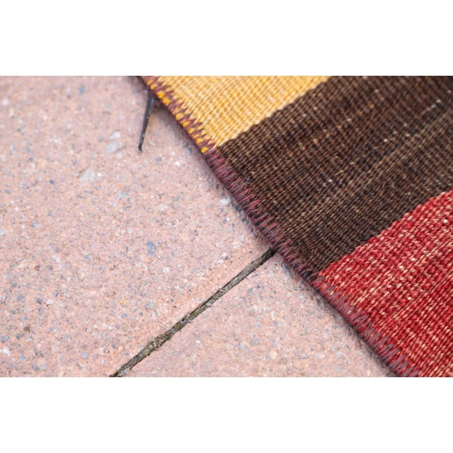 1980s Primitive Anatolian Hand Knotted Striped Turkish Kilim Rug For Sale - Image 4 of 11