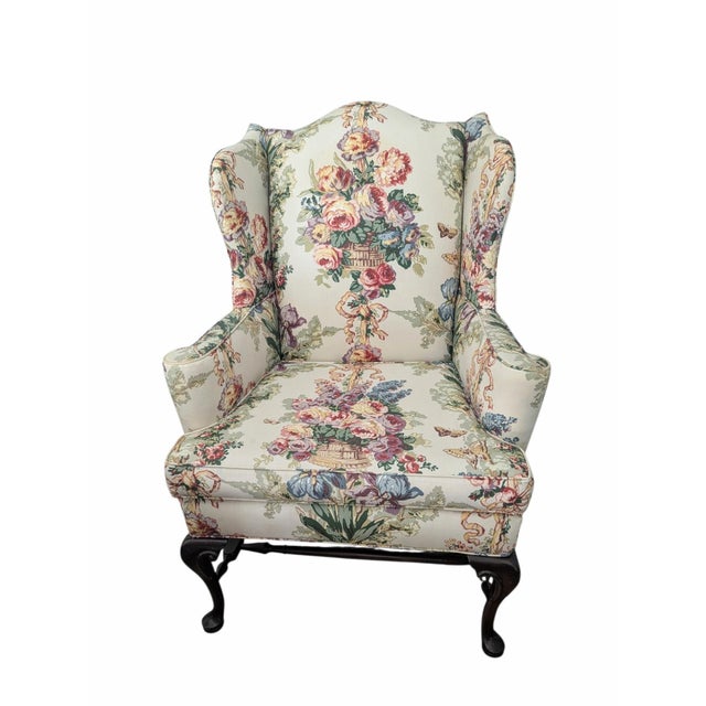 Wood Vintage Grandmillenial Chintz English Rose Wingback Chair For Sale - Image 7 of 16