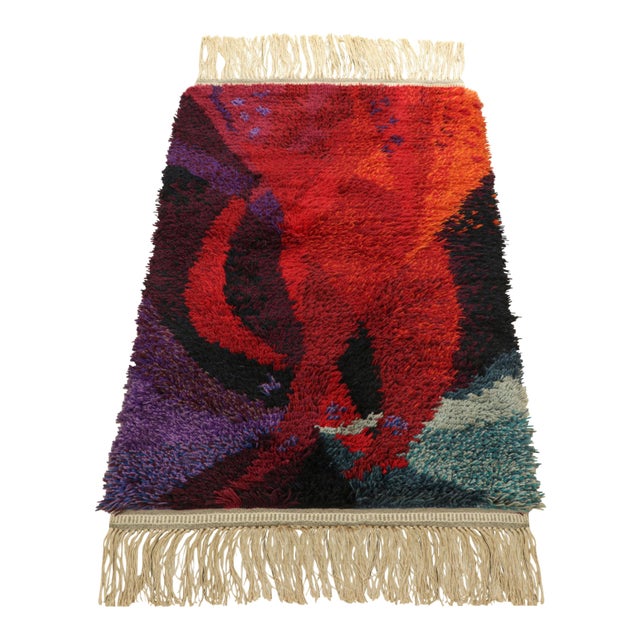 1960s Vintage Swedish Rug in Red With Abstract Geometric Patterns | Rug & Kilim For Sale - Image 5 of 8