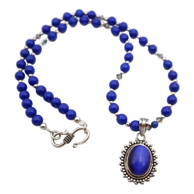 Blue Catsite With Lapis Lazuli Sterling Necklace For Sale