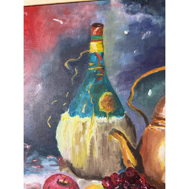 1960's Mid-Century Wine & Fruits Oil Painting on Masonite Board – Framed For Sale - Image 4 of 15