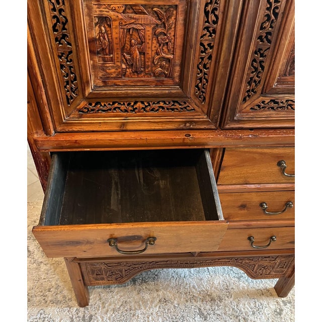 Wood Antique Chinese Carved Wooden Wedding Cabinet For Sale - Image 7 of 18