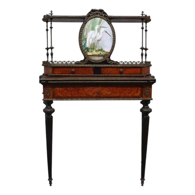 French Louis XVI Aesthetic Burl, Ebonized & Ormolu Bonheur Du Jour C1880 For Sale