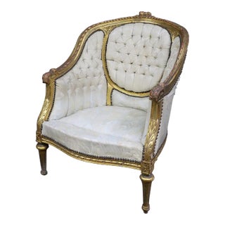 Louis XVI Style Tufted Bergere For Sale