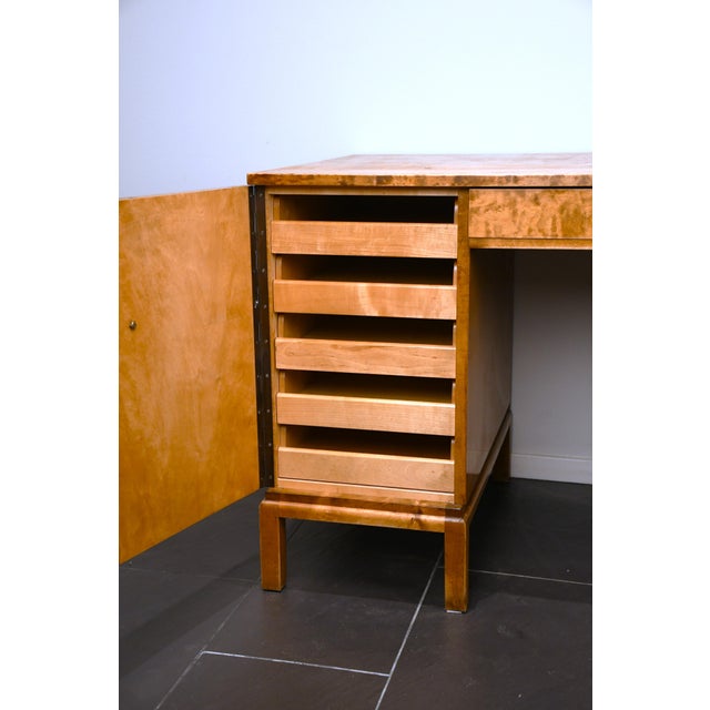 Brown Swedish Grace Flamed Birch and Macassar Desk from Svenska Möbelfabrikerna SMF, Early 1920s For Sale - Image 8 of 10