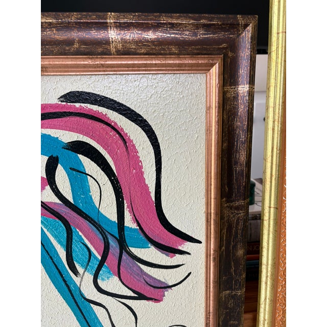 Orginal & Signed Framed Mid-Century Acrylic Portrait on Board in the Style of Peter Keil For Sale - Image 10 of 11