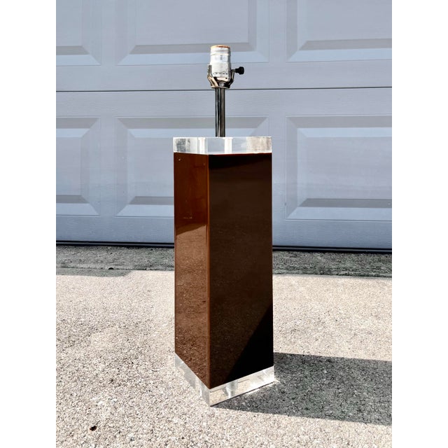Vintage Smoked Brown Lucite Block Lamp | by George Bullio C. 1970s For Sale In Tampa - Image 6 of 10