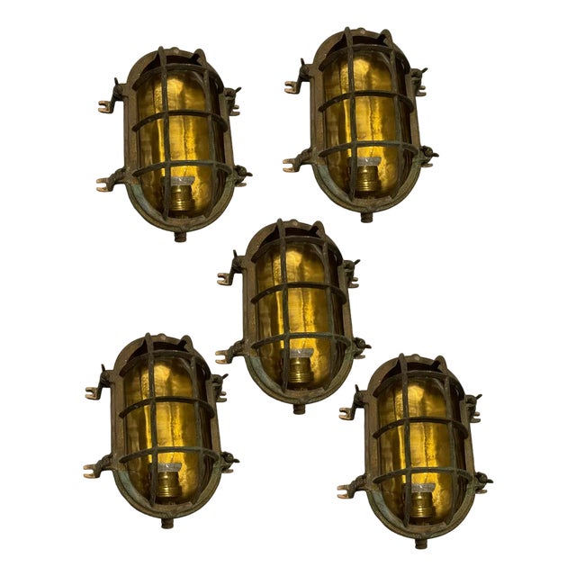 Brass Garden Nautical Sconces, 1940s, Set of 5 For Sale