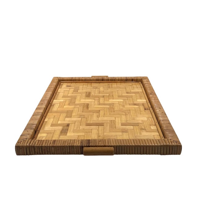 Mid-Century Modern Hollywood Regency Bamboo and Wicker Tray, Italy, 1970s For Sale - Image 3 of 14