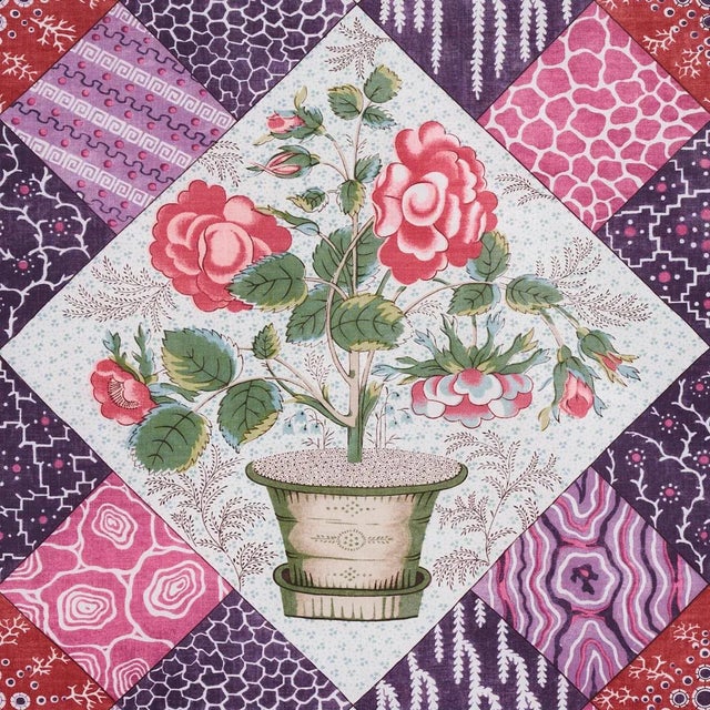 Rustic Schumacher Caldwell Patchwork Chintz Fabric in Fuschia & Plum For Sale - Image 3 of 5