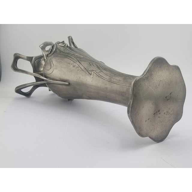 Antique Pewter Art Nouveau Vase Tin Woman Flowers For Sale - Image 14 of 16