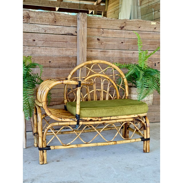 Mid-20th Century Restored Bent Rattan Telephone Settee With Smoked Glass Table For Sale - Image 11 of 12