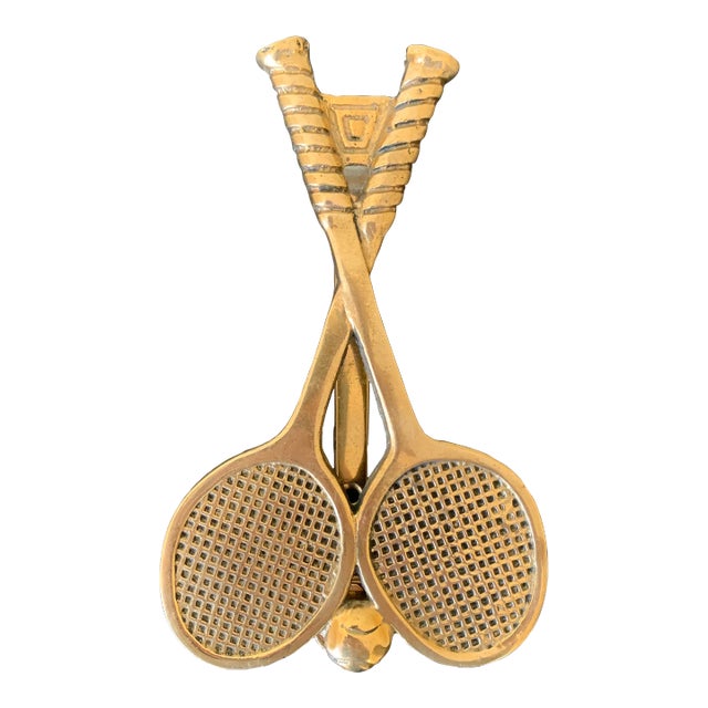 Vintage Cast Brass Double Tennis Racket Door Knocker For Sale
