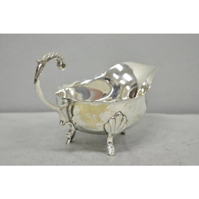 Vintage Victorian Style Silver Plated Footed Gravy Sauce Boat With Handle For Sale In Philadelphia - Image 6 of 14