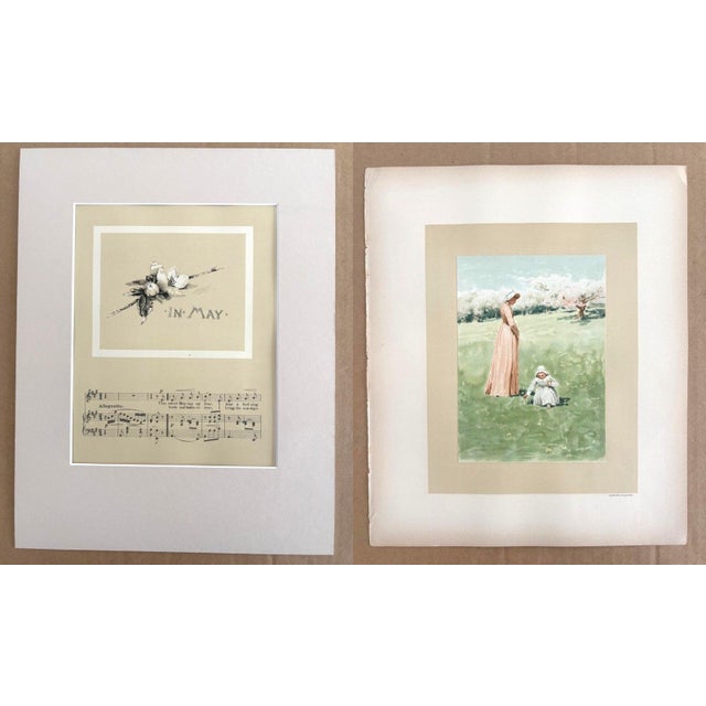 Antique 1888 Matted May Lullaby Print w/William Ladd Taylor Chromo on back, EUC For Sale - Image 4 of 4