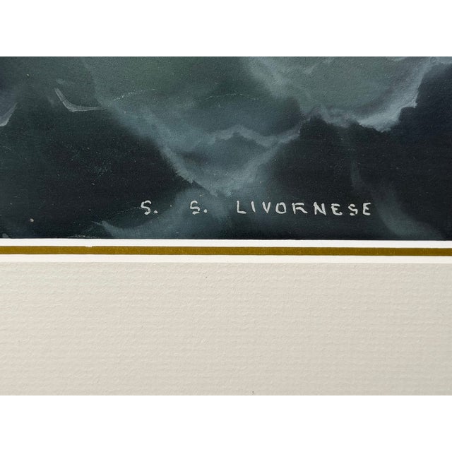 Slate Gray s.s. Livornese in Heavy Seas — Antique Marine Gouache Steam Sail Ship Portrait, Attributed to Luca Papaluca (Italian, 1890–1934) For Sale - Image 8 of 18