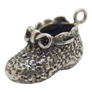 Vintage Italian Handmade Genuine Sterling Silver 925 Newborn Shoe Miniature / Pendant / Charm For Sale