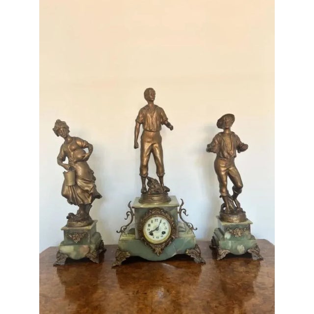 Brown Antique Victorian French Clock Garniture, 1860, Set of 3 For Sale - Image 8 of 11