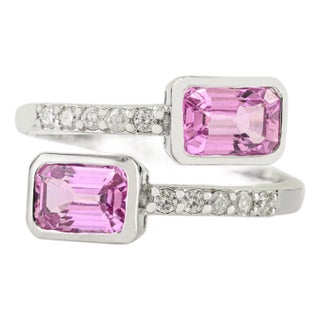 Edwarding Style 14k Gold 1.68 Ct Pink Sapphire Daimond Open Bypass Ring Size 5 For Sale