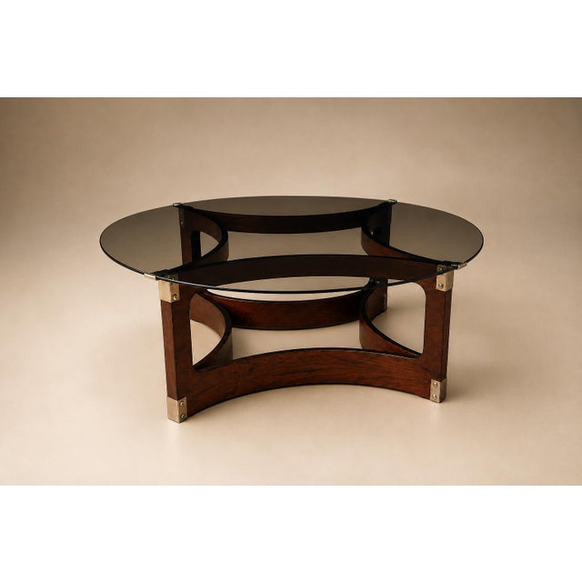 Brown Brazilian Modern Round Coffee Table in Bent Rosewood and Glass by Novo Rumo, Brazil, 1960s For Sale - Image 8 of 16
