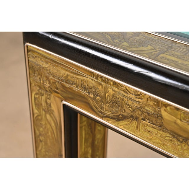 Brass Bernhard Rohne for Mastercraft Hollywood Regency Acid Etched Brass Dining Table, 1970s For Sale - Image 8 of 12