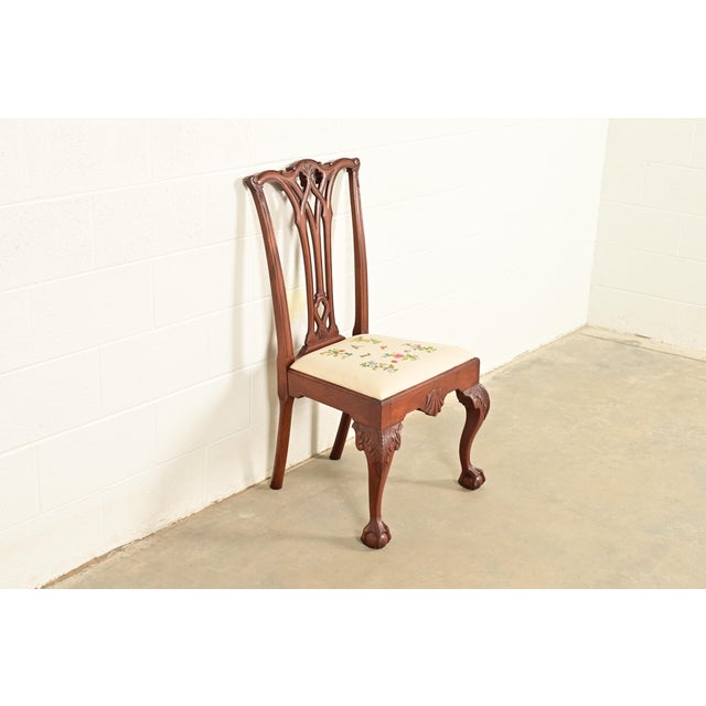 Baker Furniture Company Baker Furniture Style Chippendale Carved Mahogany Side Chair or Dining Chair For Sale - Image 4 of 13