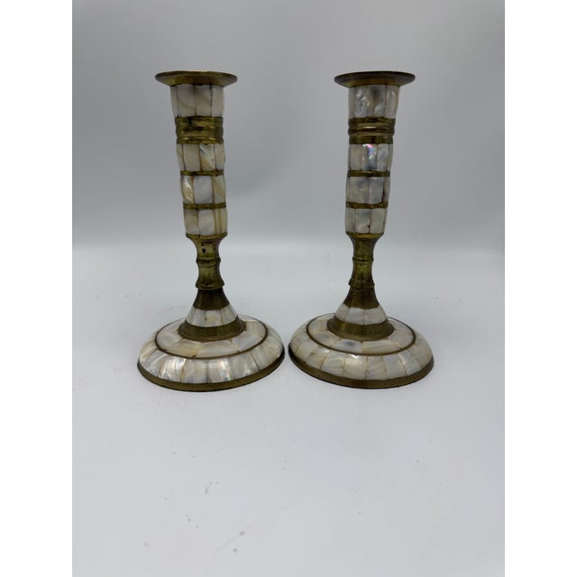 Cream Vintage Mother of Pearl Candlesticks For Sale - Image 8 of 8